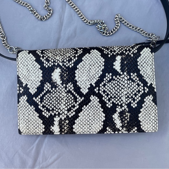 AllSaints Black White Snakeskin Animal Print Leather Crossbody Wallet on Chain - Picture 3 of 17